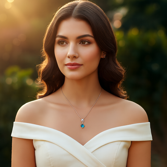 Detail of Sacred Heartbeat pendant showing heart-shaped tourmaline and luminous sparkles