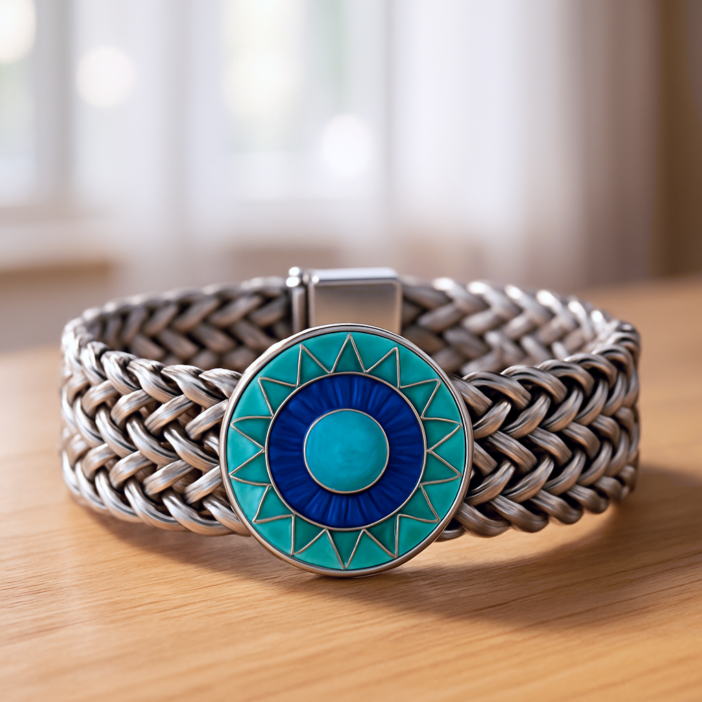 Artistic view Emerald Sun bracelet emphasizing ocean depth, forest freshness and sun energy
