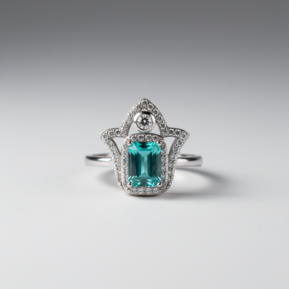 Side view Hand of Light ring highlighting protection symbol and contemporary finish