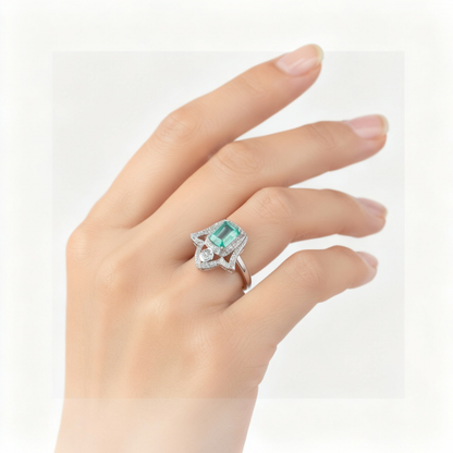 Hand of Light ring at angle showing Fatima hand symbolism and elegant design